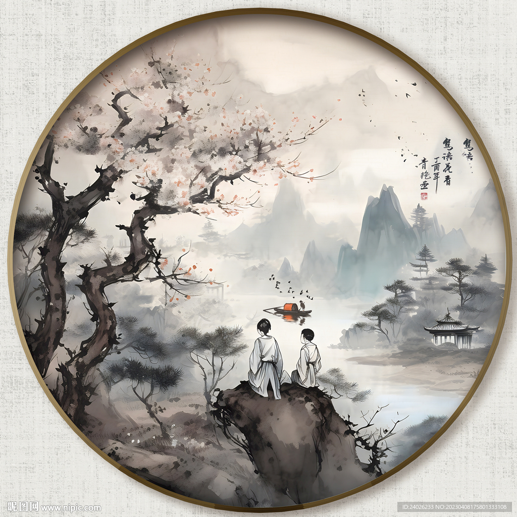 圆形中式山水画