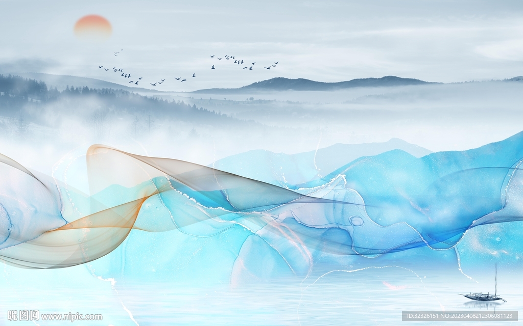 别墅 简约背景山水 tif分层