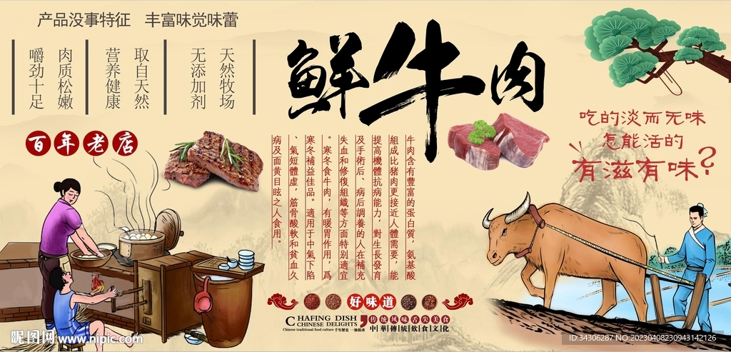 鲜牛肉背景墙