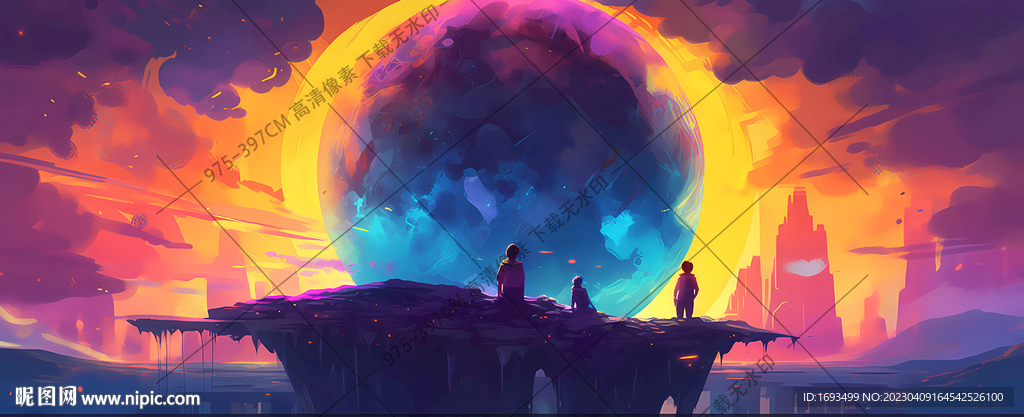 宇宙星球卡通涂抹壁画