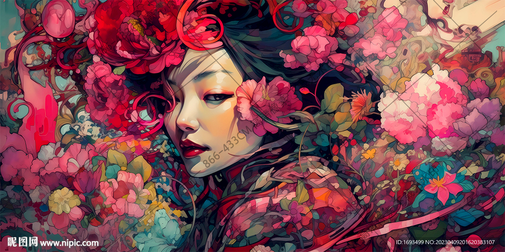 美女水彩插画
