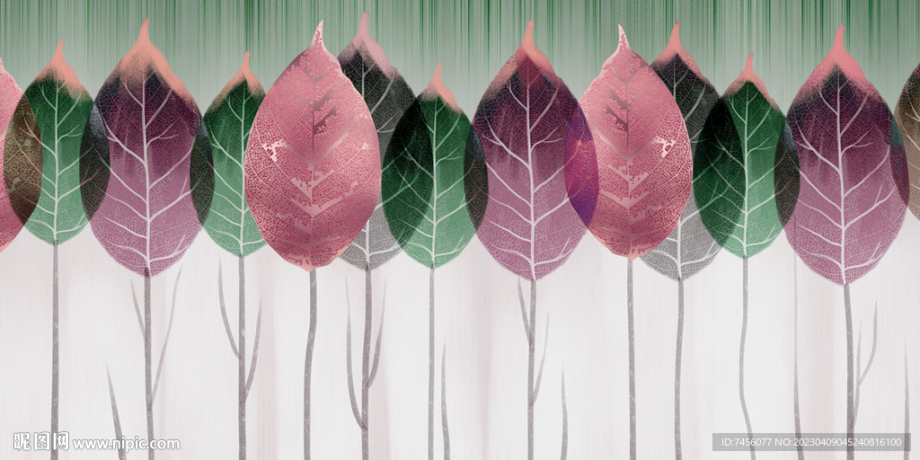 水彩树叶树枝挂画装饰画