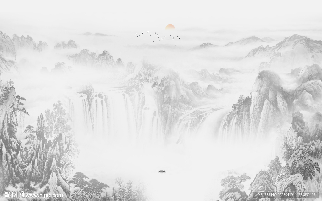 禅意水墨山水画