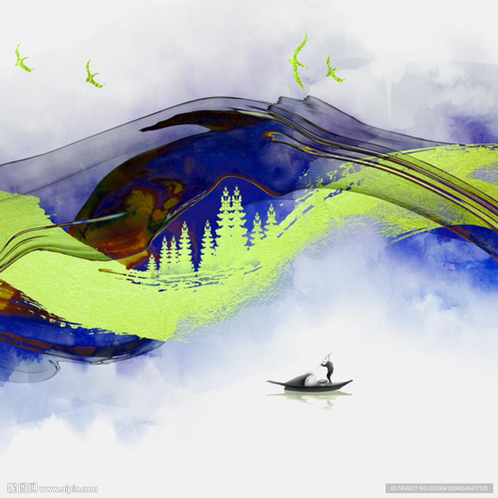 湖畔水墨艺术挂画装饰画
