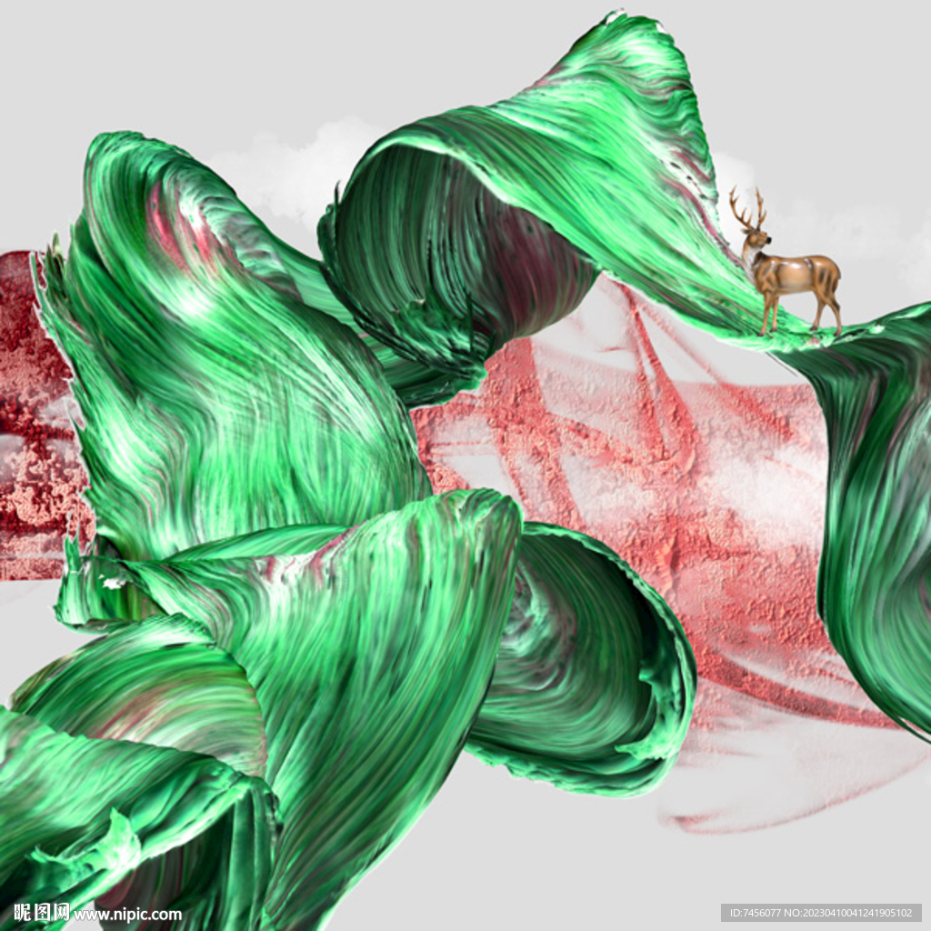 水彩 绸带麋鹿艺术挂画装饰画