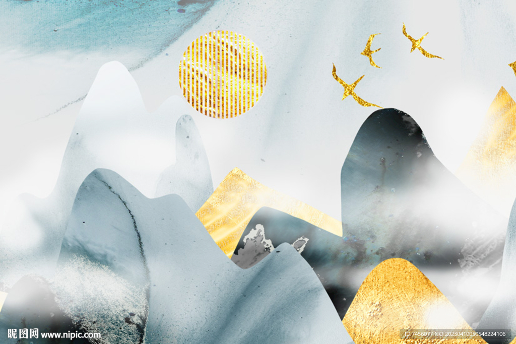 新中式飞鸟山脉水墨艺术挂画