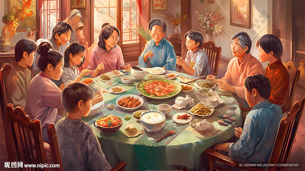 中秋春节团圆饭一家人家宴