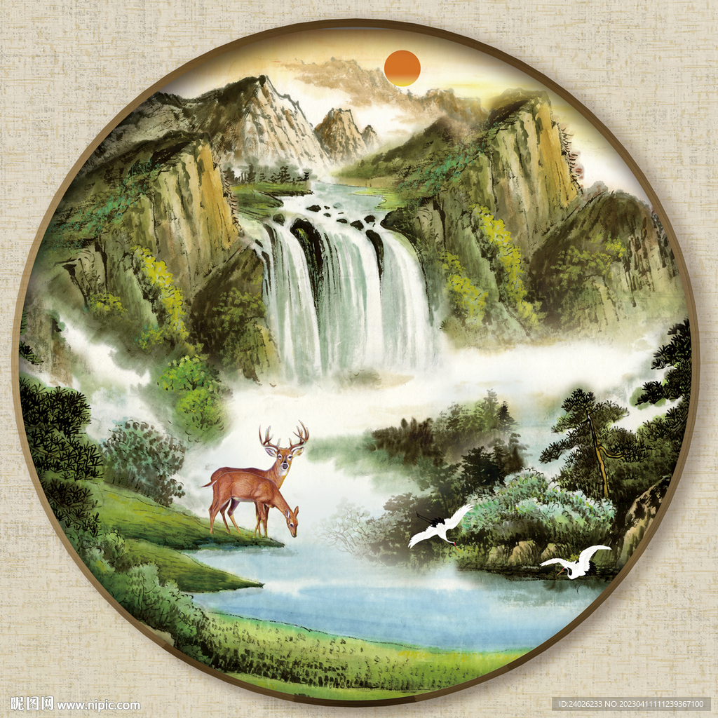 圆形山水风景画