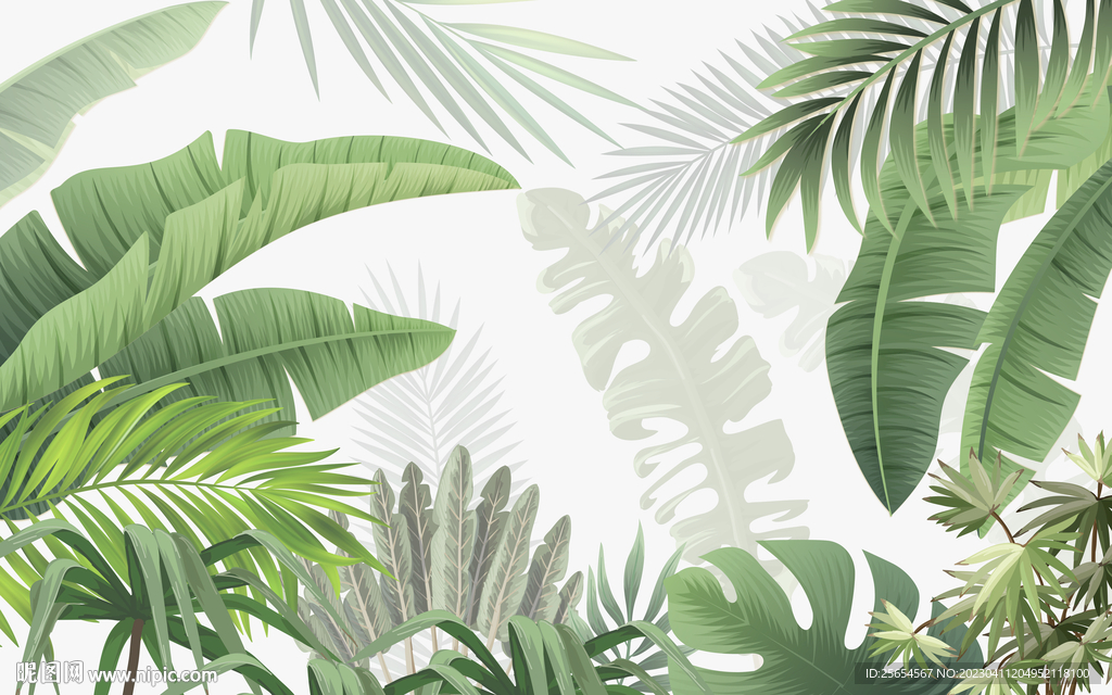 热带阔叶清新植物室内奢华背景墙