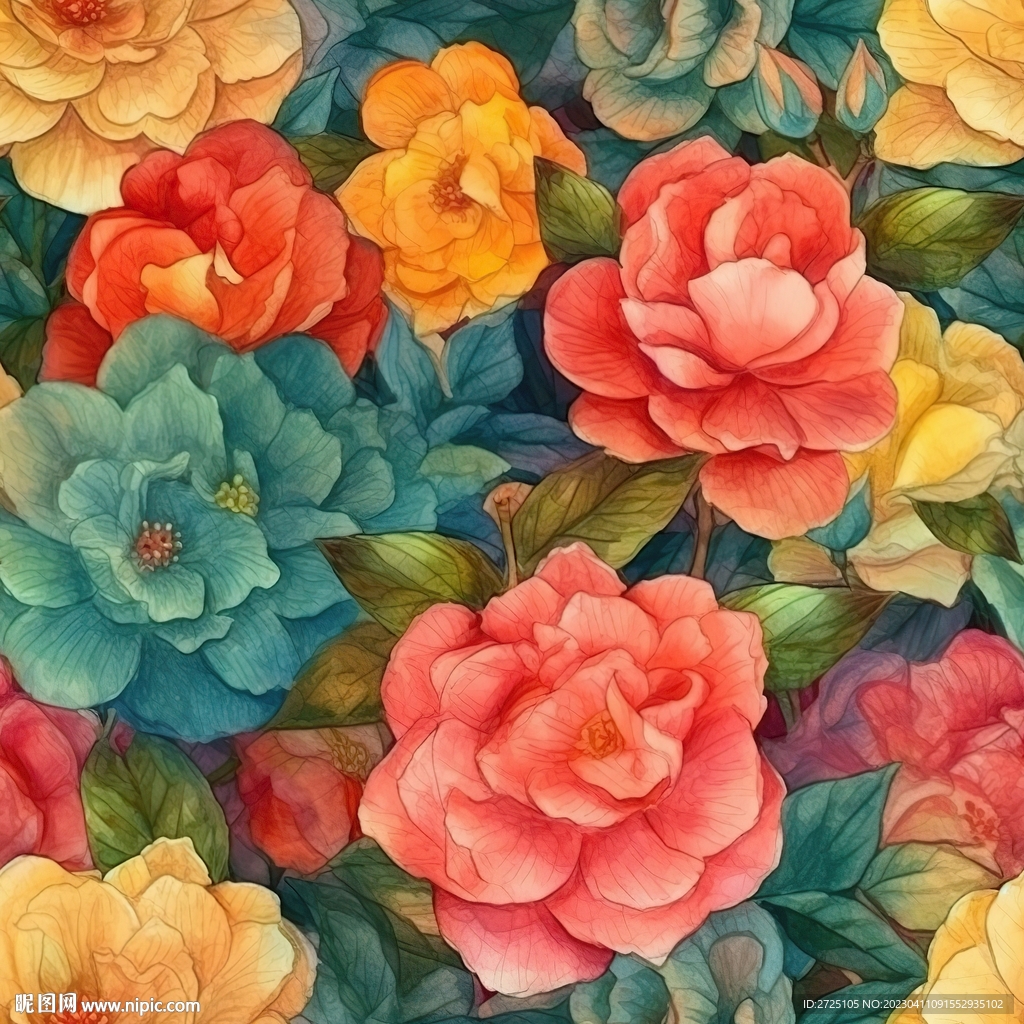 数码印花  水彩花 大牌小碎花