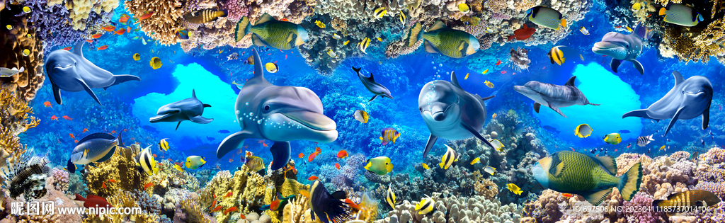 全场景海豚海底世界3D立体背景