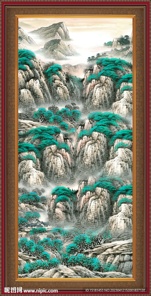 瀑布山水画