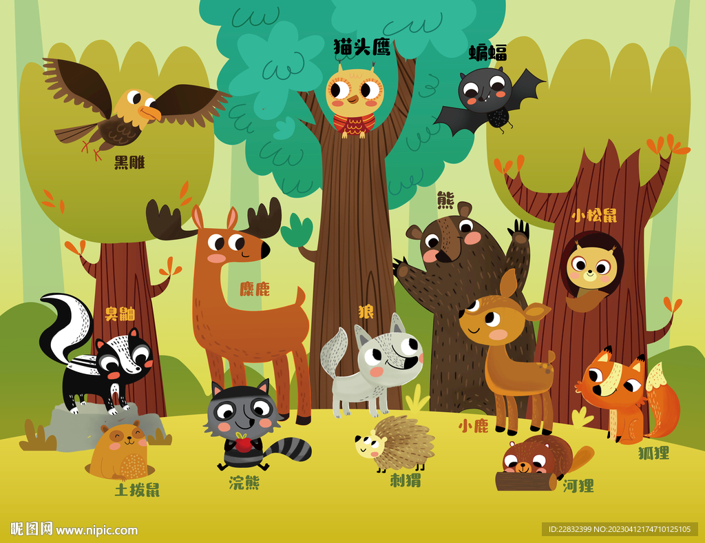 卡通手绘动物森林