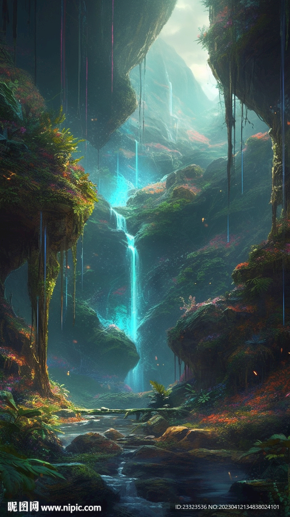 风景瀑布漫画手机壁纸