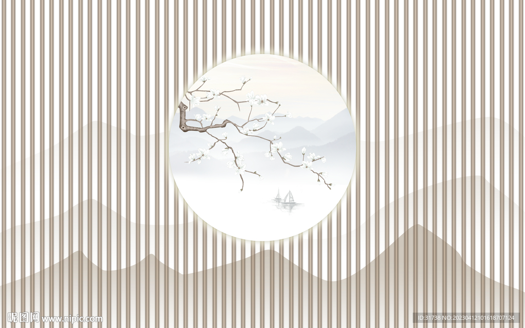 中式水墨山水格栅背景墙