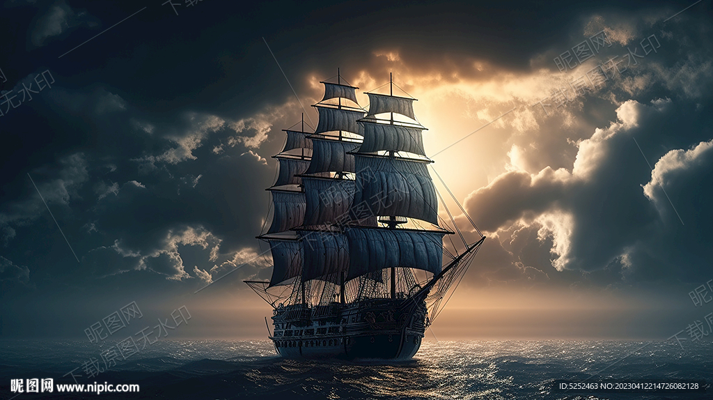 黑夜大海的帆船