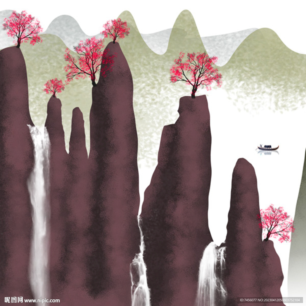 水墨山脉山崖美景挂画装饰画