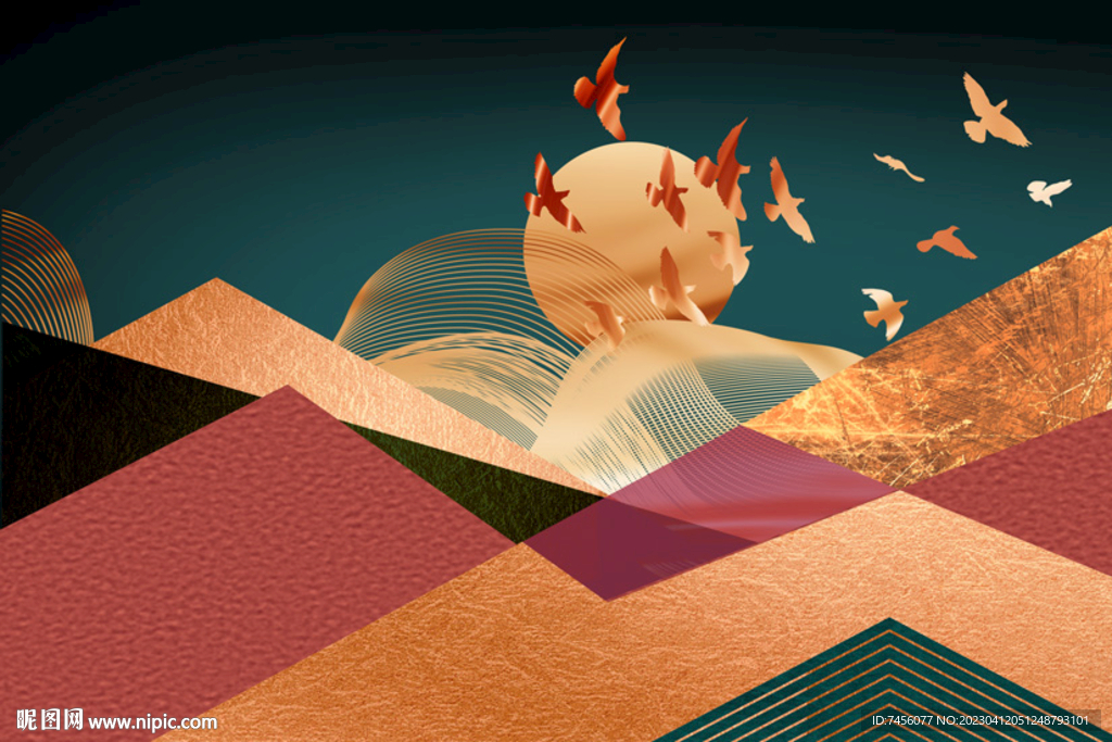 山峦飞鸟高清挂画装饰画