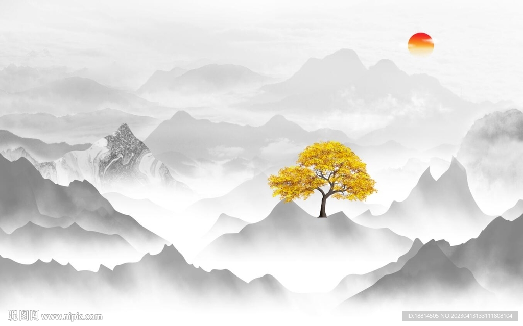新中式山水背景墙