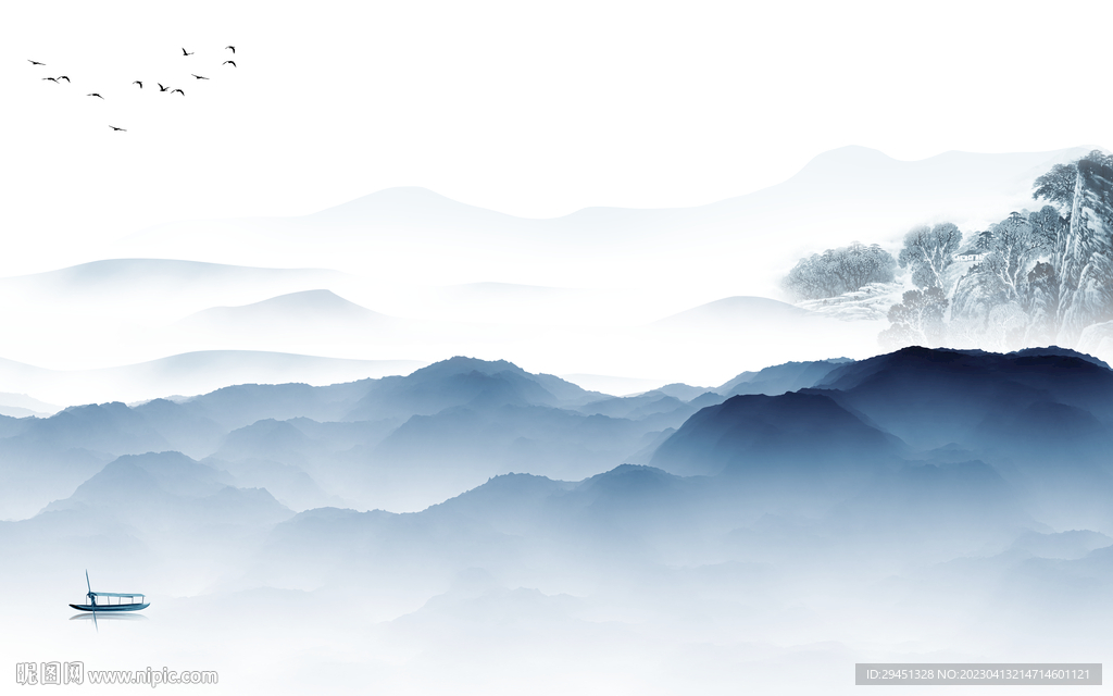 意境 别墅背景山水 tif分层