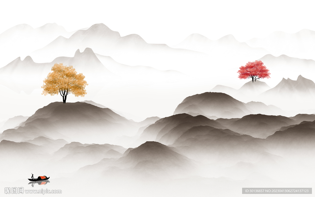 现代 高端热销山水 tif分层