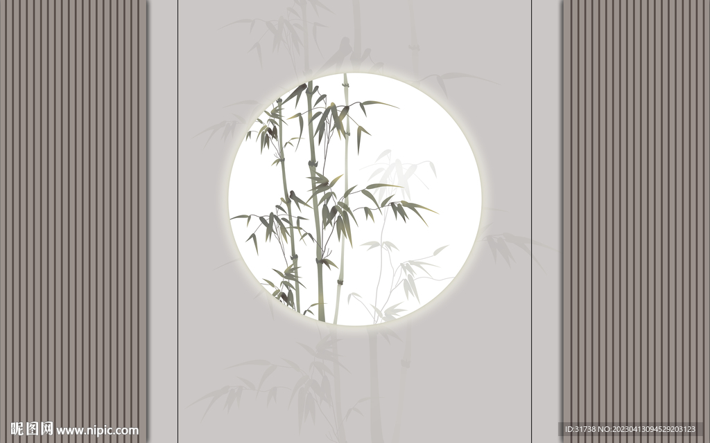 新中式水墨竹子栅格背景墙