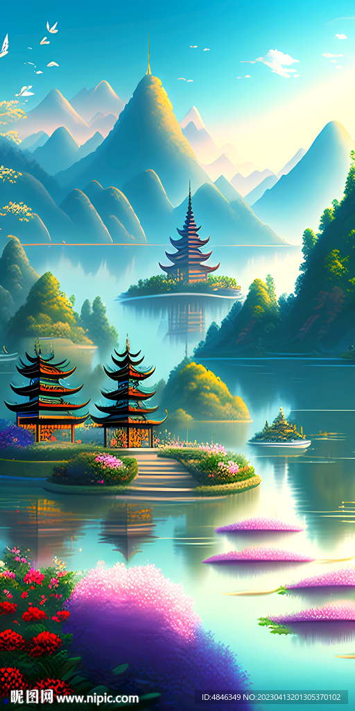 风景油画翠湖玄关
