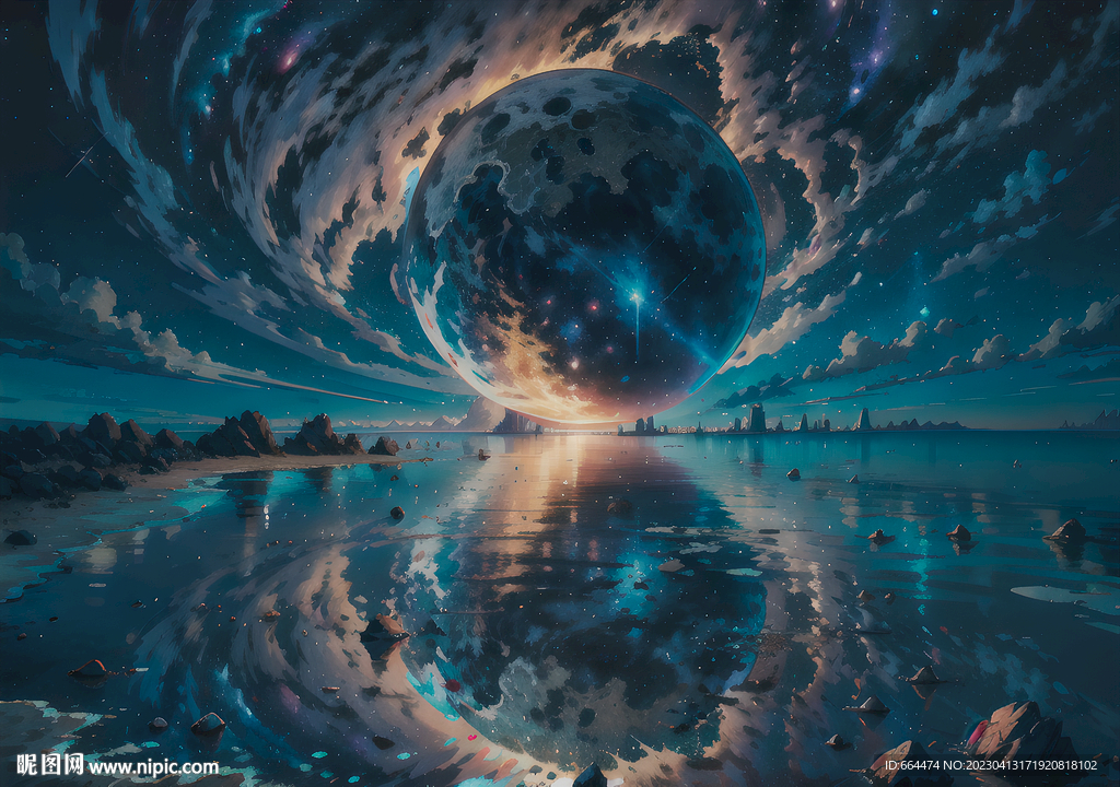 星空水面倒影