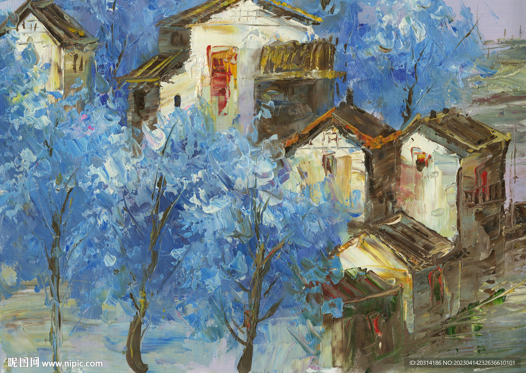 水乡风景油画