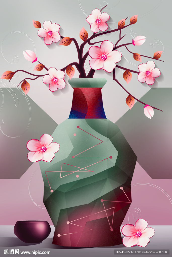 水彩花卉花瓶艺术油画装饰画挂画