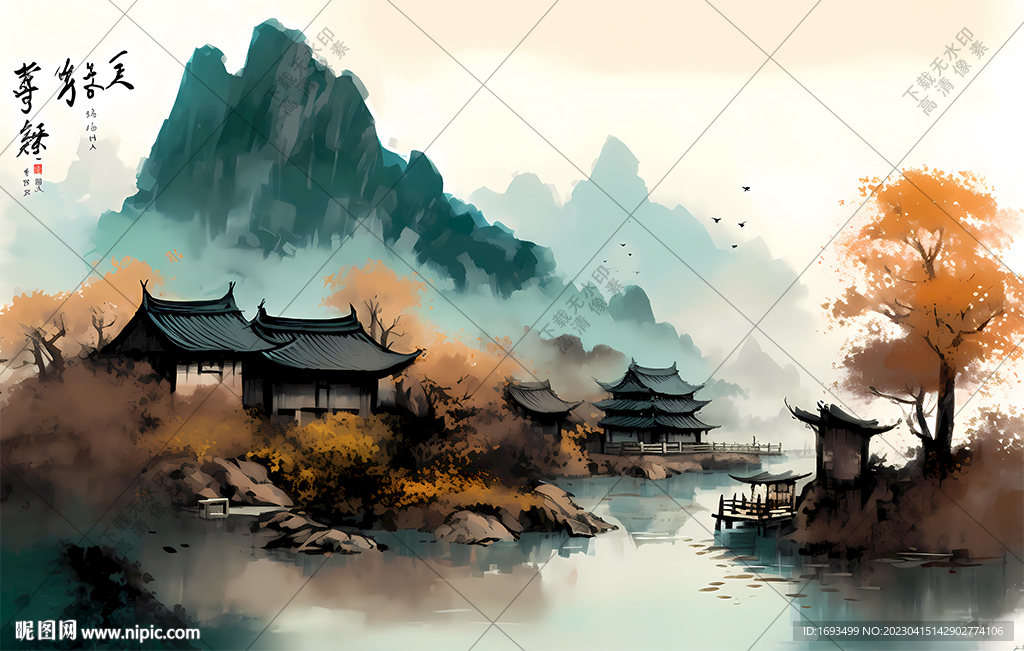 江南水乡水墨画