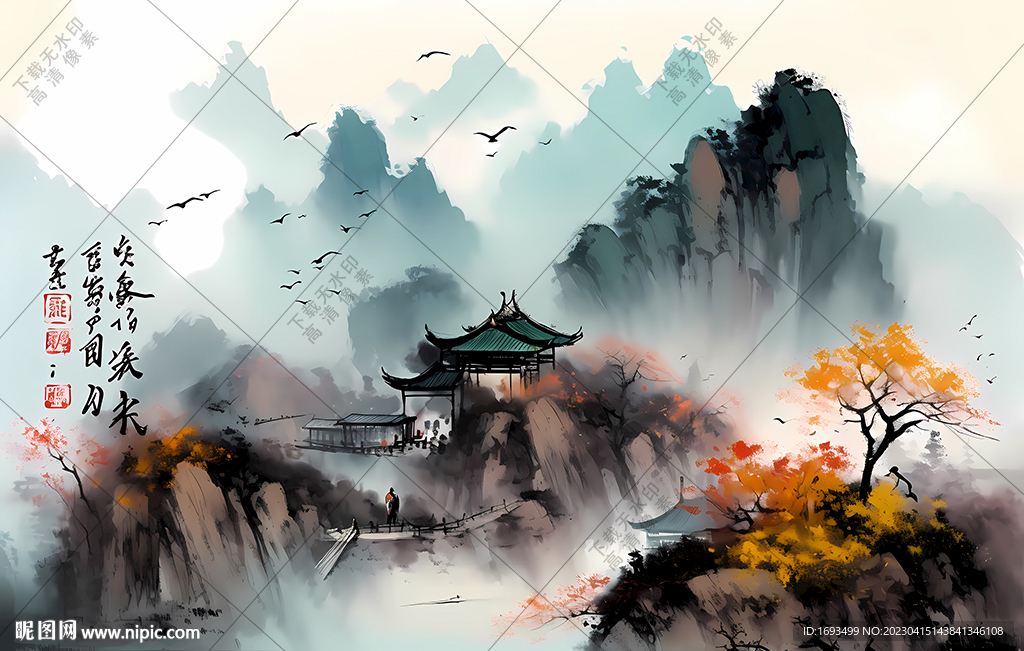 意境墨山水画江南水乡