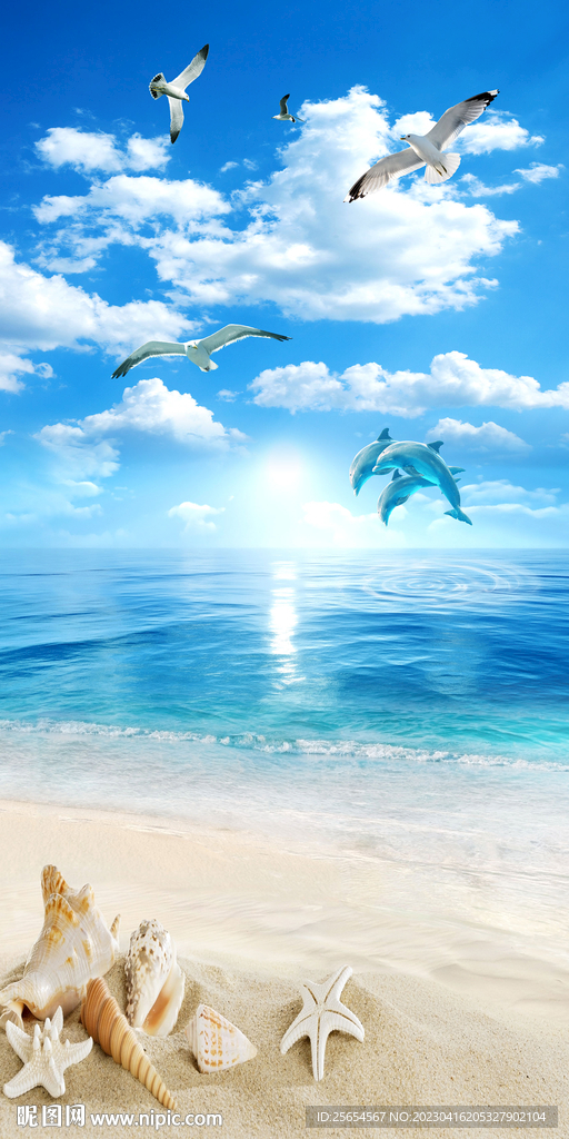 海豚恋人3D大海风景玄关