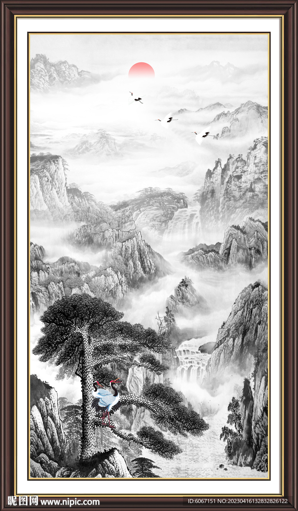 水墨国画迎客松