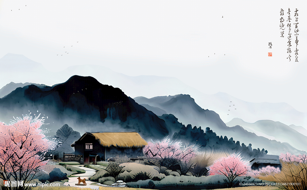 禅境水墨山水画