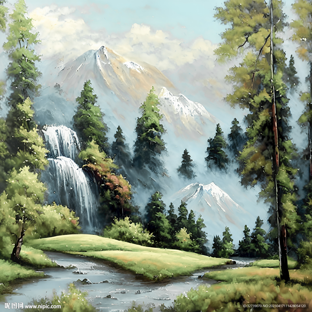 油画 山景