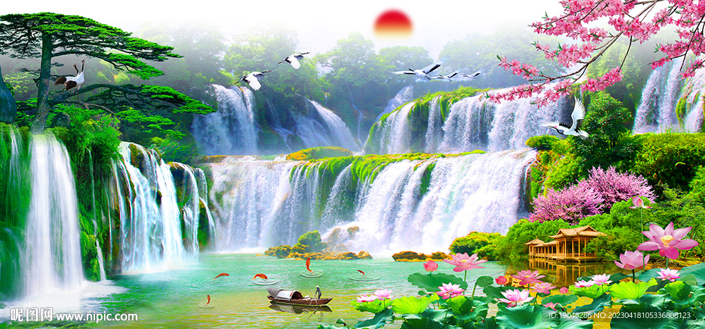 流水生财富水长流风景装饰画