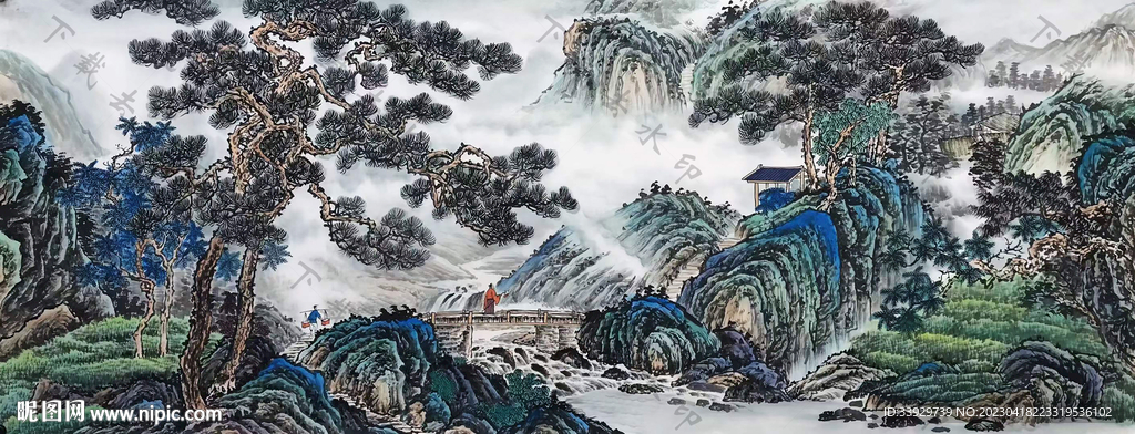 国画迎客松山水