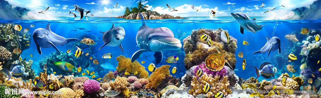 海底世界海豚主题馆3D全屋背景