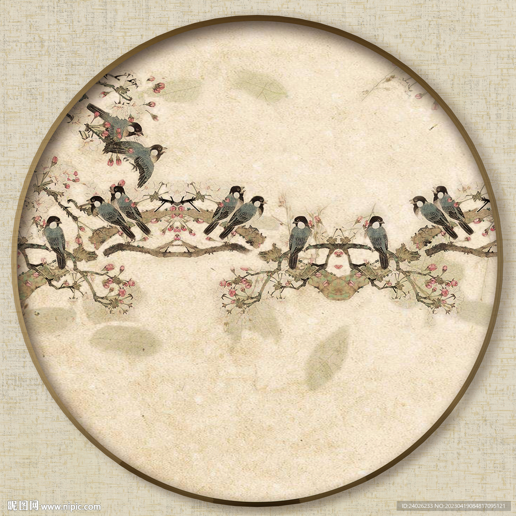 圆形中式花鸟画
