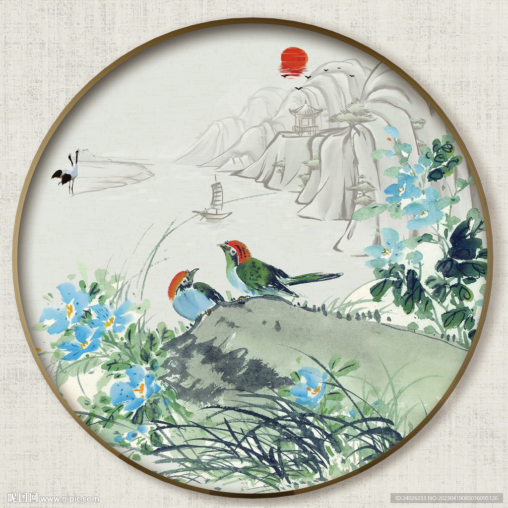 圆形中式花鸟图