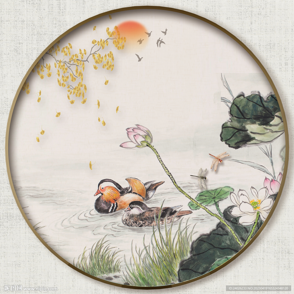 圆形中式花鸟图