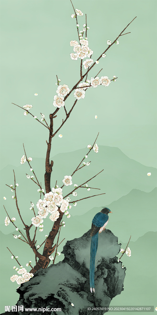 新中式花鸟梅花玄关装饰画