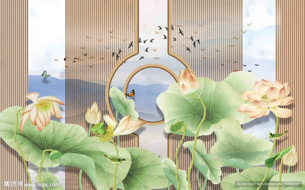 手绘水墨山水中式背景墙