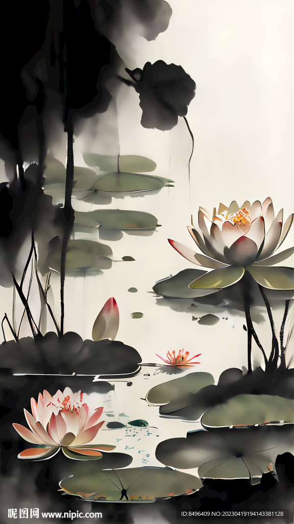 荷花水墨画