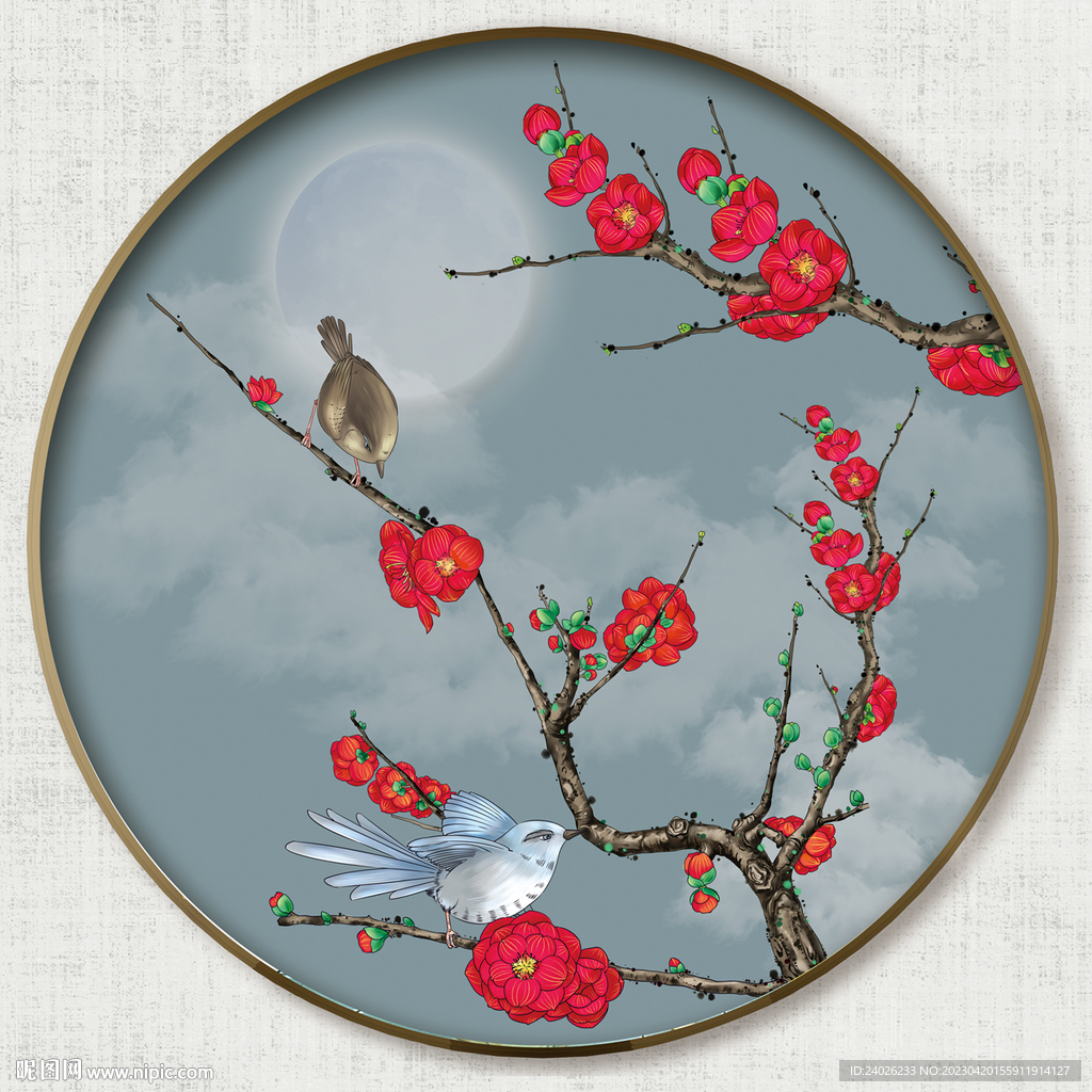 圆形花鸟图