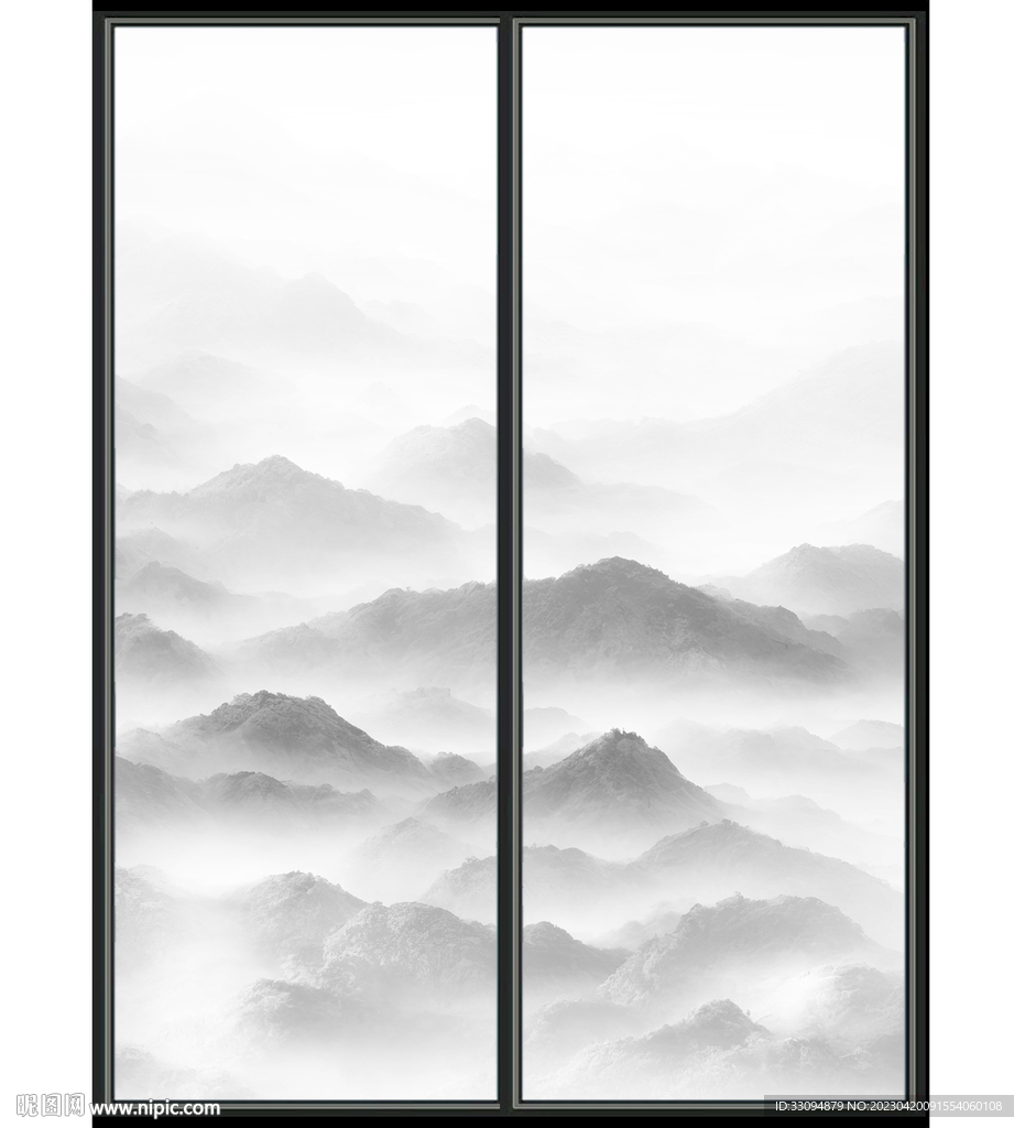 高清水墨山水推拉门打印图