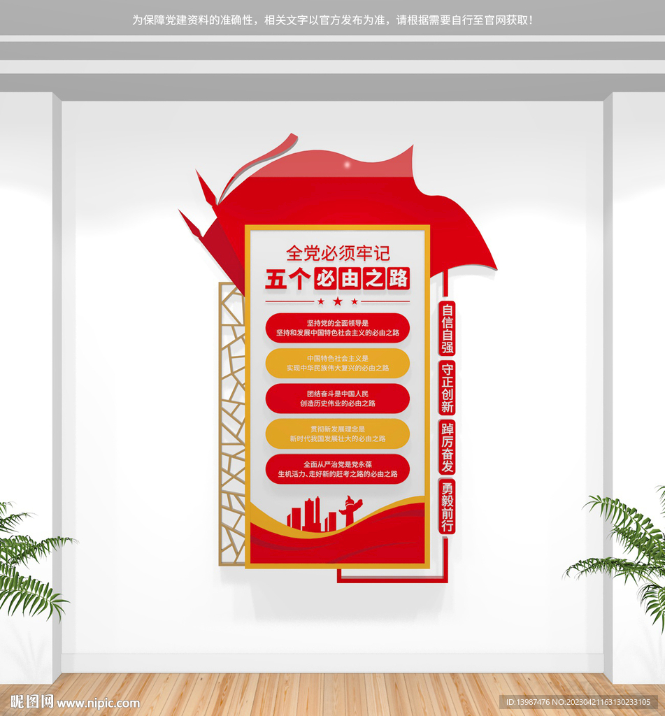 五个必由之路竖版文化墙