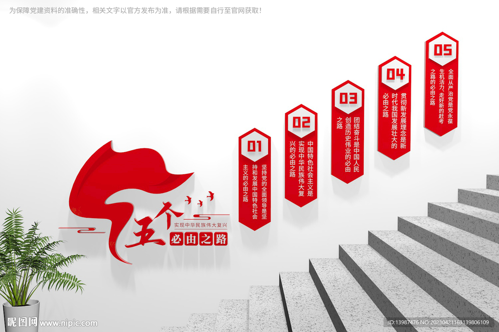 五个必由之路党建楼梯文化墙