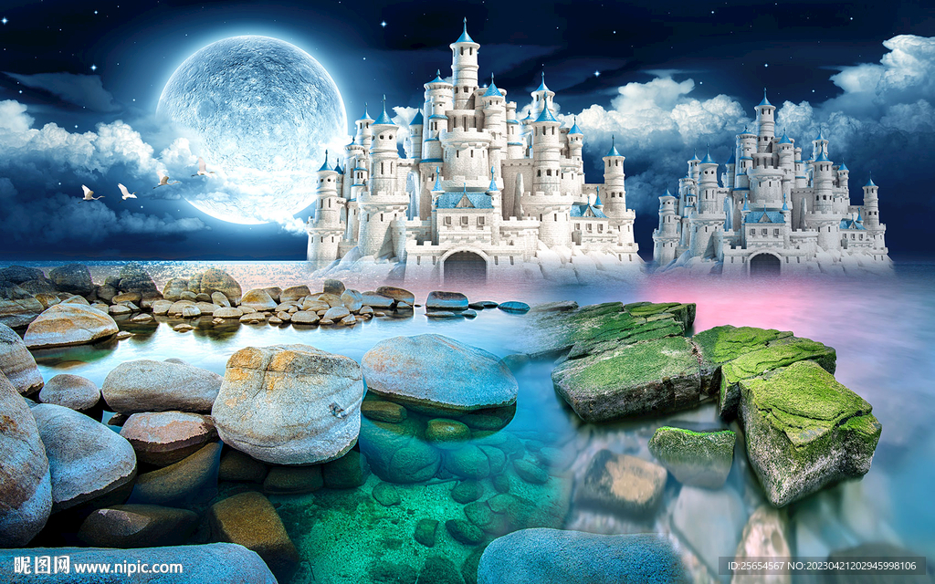 夜光城堡海景背景墙